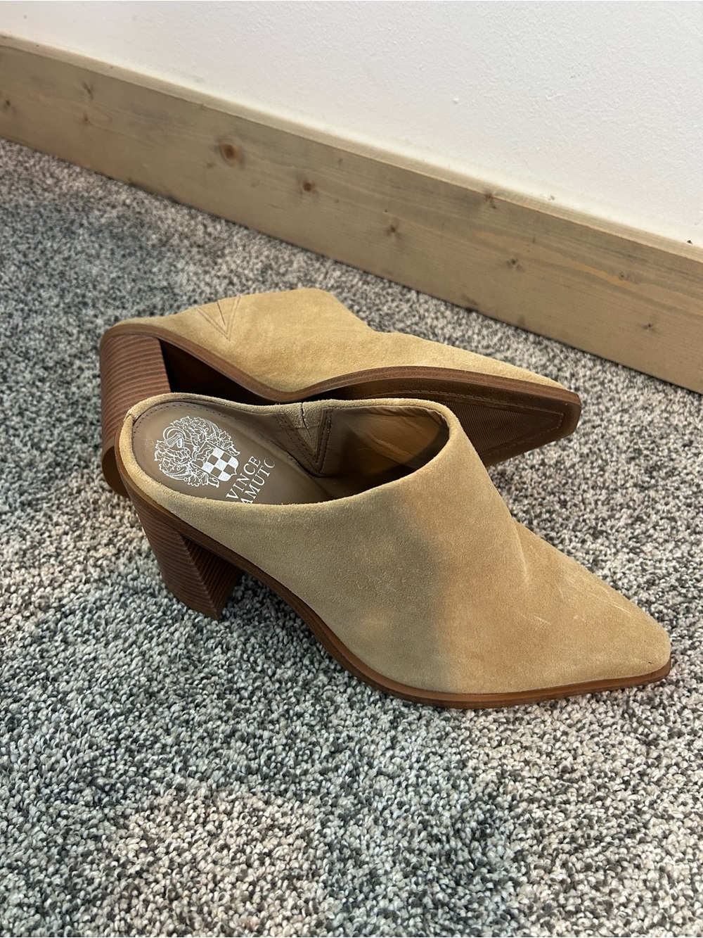 Vince Camuto Beige Suede Pointed-Toe Mule Heels